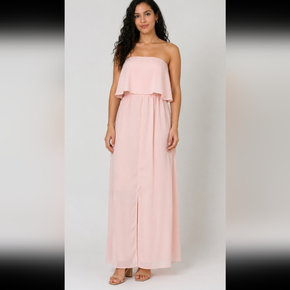 CHARLES HENRY strapless summer dress semi sheer S